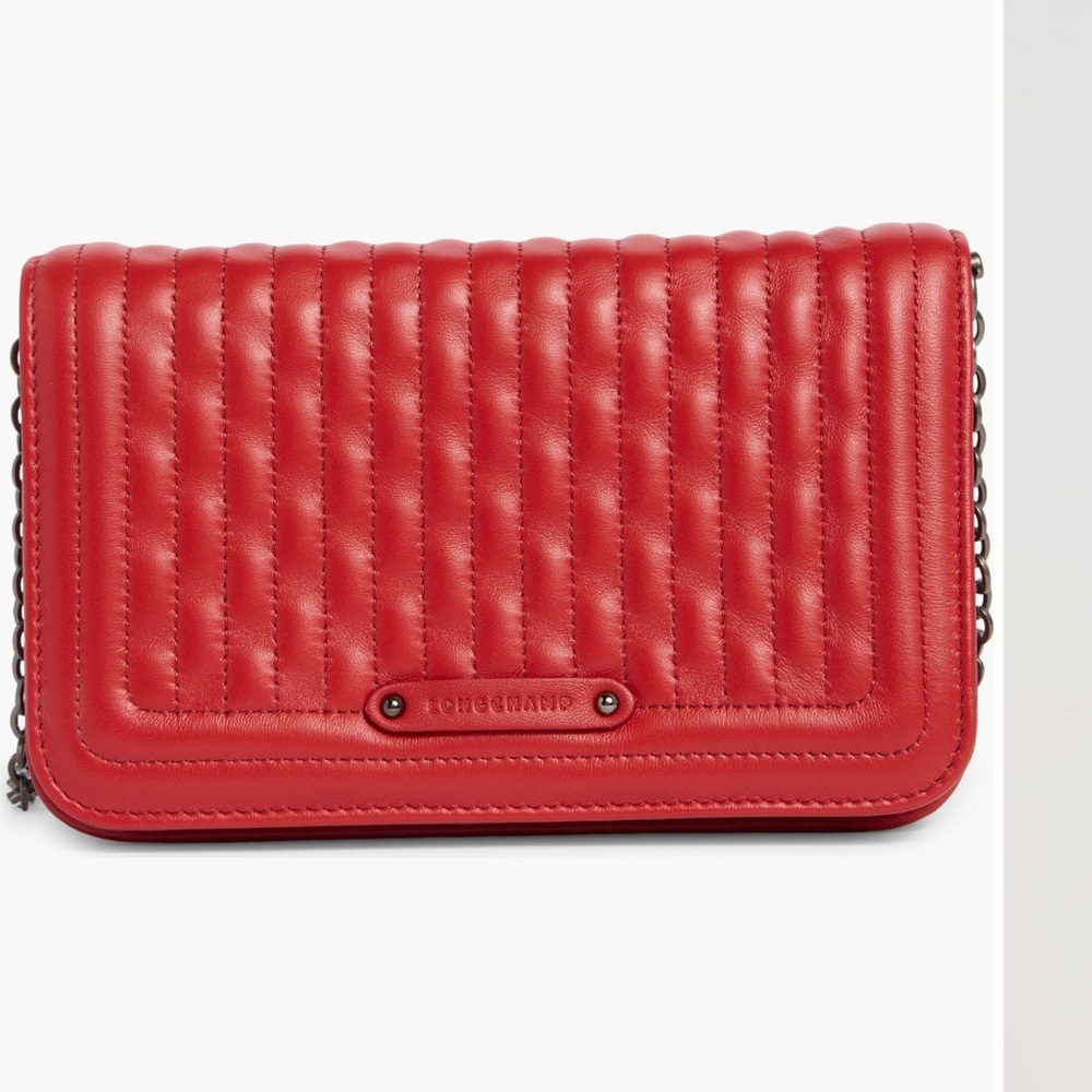 Longchamp red Quilted Leather wallet on a chain - Crossbody - NEW